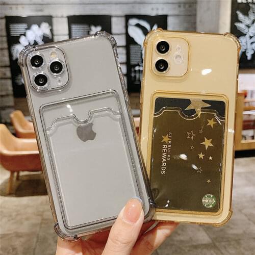 Card Holder Wallet Clear Phone Case For iPhone 11 12Pro Max XS X XR 7 8 Plus 12 Mini SE 2020 Airbag Shockproof Transparent Cover