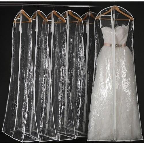 Transparent Bridal Wedding Gown Dress Garment Bag Gusseted Garment Dust Cover Storage Bags for Prom Evening Gowns with ID Window