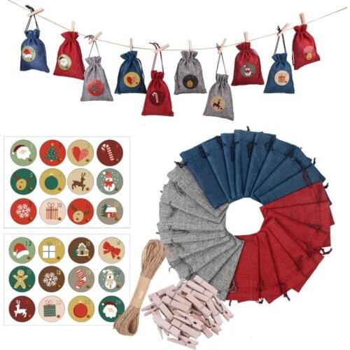 Christmas Gift Bag DIY Linen Drawstring Decoration Gift Bag With Clip Rope Christmas Sack Candy Storage Bags
