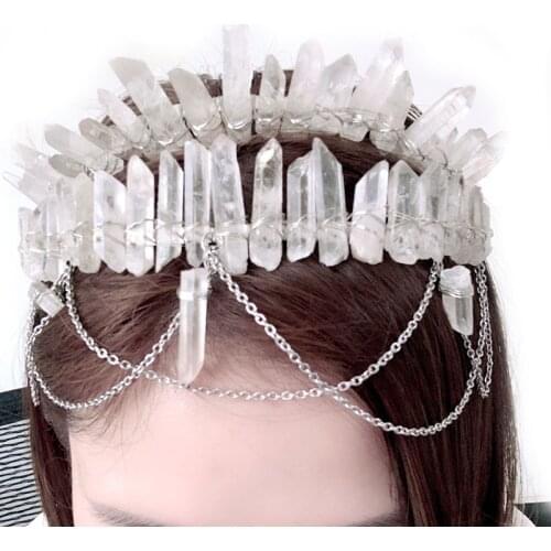 Mermaid White Crystal Jewelry Quartz Accessories Crown Headband Hair Pin Princess Headwear Bride Gift Stick Fairy Pin Hair Pick