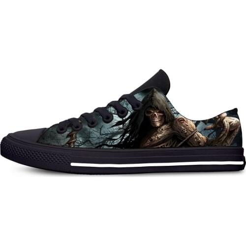 Skull Punk Rock Horror Fashion Cool Funny Classic Casual Canvas Shoes Low Top Lightweight Breathable 3D Print Men women Sneakers