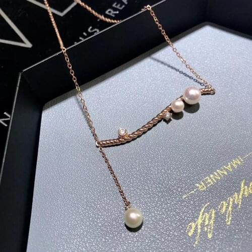 S925 Silver Cultured Freshwater Akoya pearls necklace, wave curve INS style womens Necklace for jewelry birthday gift favor