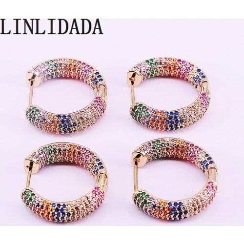 4Pairs Delicate CZ Earrings Gold Color Multicolor rainbow Cubic Zirconia Hoop Earrings for Women wedding party jewelry