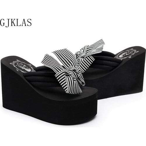 Bow High Heel Flip Flops Wedges Slippers Women Summer Casuales Beach Shoes for Women Platform Sandals Slides Shoes Woman Pumps