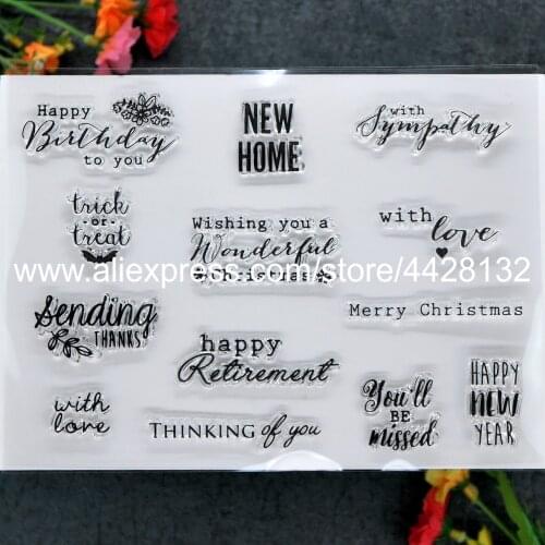 Words Happy Birthday NEW HOME Flowers Merry Christmas Scrapbook photo cards rubber stamp clear stamp transparent stamp 9081620