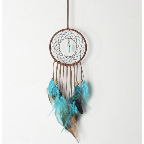 Creative Handmade Pendant Blue Feather Dream Catcher Ornament Home Room Decoration Wind Chime Craft Girl Valentines Day Gifts