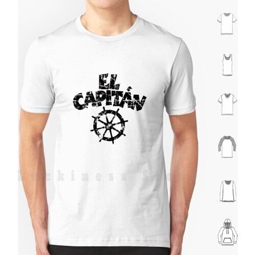 El Capitán Wheel Vintage ( Black ) T Shirt Big Size 100% Cotton Captain Capitan Commandante Anchor Sailor Ahoy Ship Boat Yacht