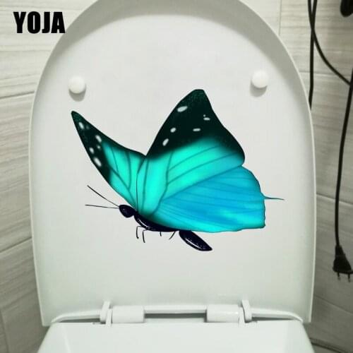 YOJA 22.6X17.1CM Beautiful Green Light Butterfly Bedroom Wall Decor Classic Toilet Sticker WC Decal T1-2081