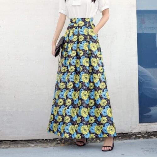 Ready Stock Wholesale Womens Fashion Maxi Stain Skirts Elastic Stretch Skirt Muslim Woman Princess Floral plus size skirt