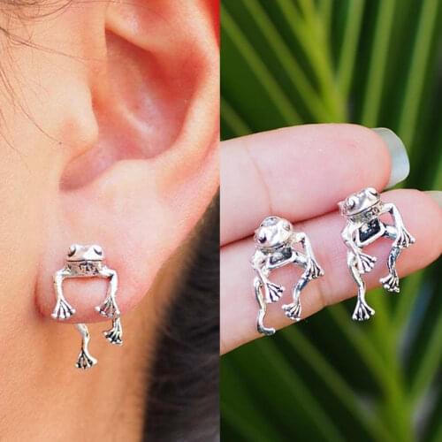 Vintage 925 sterling silver cute frog earrings mens and womens vintage animal earlobe earrings jewelry