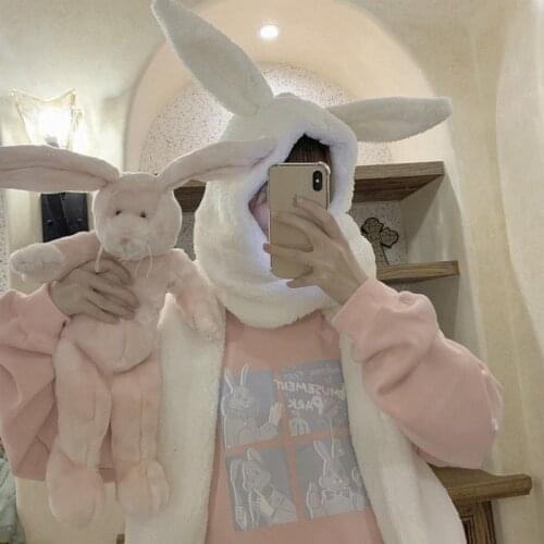 Women Warmer Winter Scarf Lovely Bunny Ears Soft Plush Hat Hooded Scarves New Fashion Fluffy Animal Cap Scarf Nice Gift for Girl