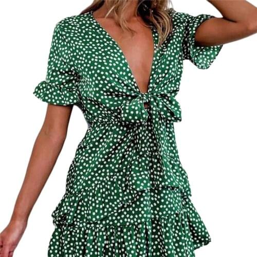 Women Summer Beach Style Dresses Vestidos Sexy V-Neck Ladies Ruffle Short Sleeve Dresses Female Floral Print Mini Dress Hot Sale