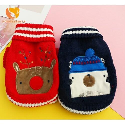 Winter Dog Jacket Warm Christmas Elk Bear Print Cat Sweater For Puppy Dogs Cat Pet Knitting Clothing Coat Vest Jersey Perro York