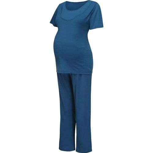 Maternity Winter Long Sleeve Pajamas Women Pregnant Nursing Baby Tshirt + Pants Comfortable Pajamas Set For Breastfeeding cloth