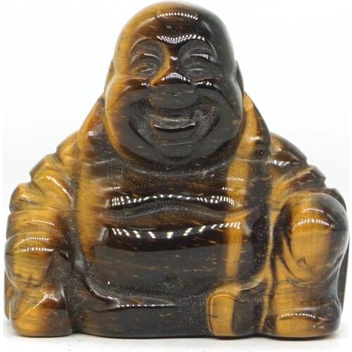 1.1" Maitreya Buddha Natural Gemstone Yellow Tiger Eye Crystal Carved Figurine Crystal Healing Decor