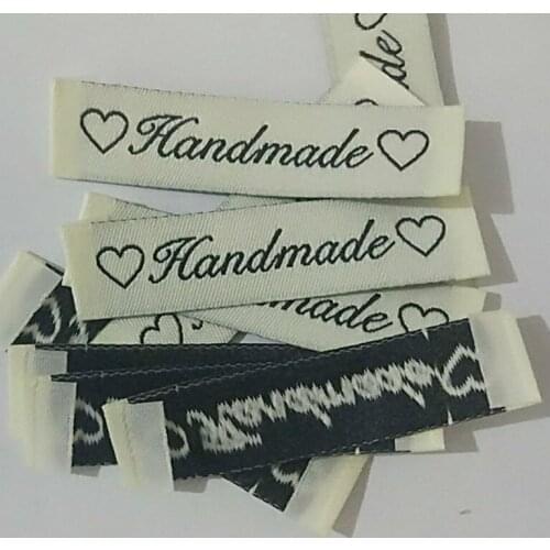 1000PCS Custom cream white damask polyester cloth woven label handmade End fold 6 * 1.5 cm