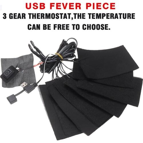 120x80mm 8-in-1 Electric Heating Pads 5V USB Heater For Vest Jacket Clothing 3 Gear Adjustable Carbon Fiber Heated Clothes Pads