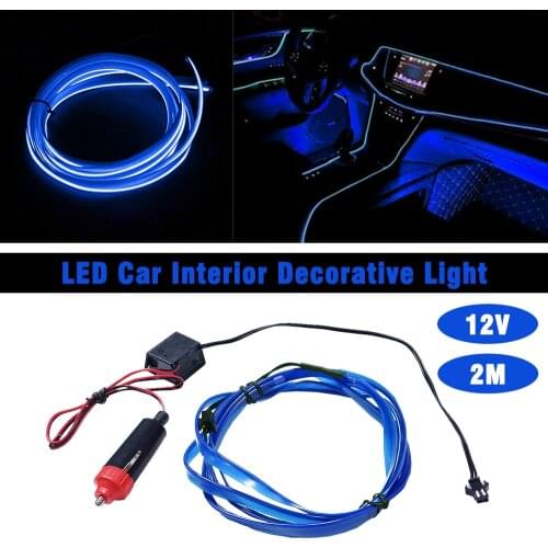 12V LED Strip Light 2M Car Interior Flexible EL Neon Atmosphere Lamp Led Ambient Lights for Peugeot VW Passat Auto Accessories