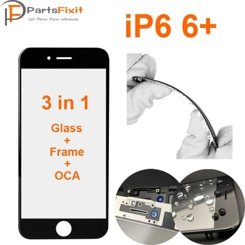 5pcs 3in1 Premium Glass Cold Press Frame OCA for iPhone6/6plus Front Screen Glass Lens with Bezel Preinstalled OCA 3 in 1 Glass