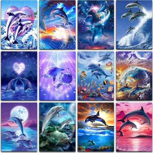 5D Diy New Diamond Painting Dolphin Decoration Full Diamond Embroidery Rhinestone Action Diamond Painting Mosaic Home Decoration