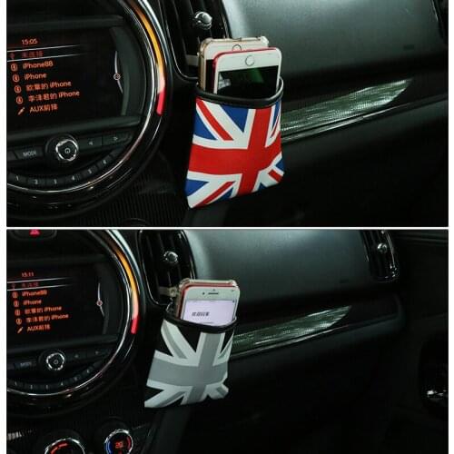 X1 Car Union Jack Leather Auto Air Outlet Pouch Box Bag Organizer Cell Phone Pocket Storage Holder For MIN Cooper Countryman jcw