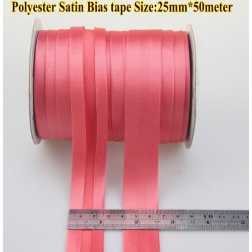 Free shipping--Polyester Satin Bias Tape,bias binding tape size: 25mm ,width 1",2.5cm 50meter color light red DIY handmade