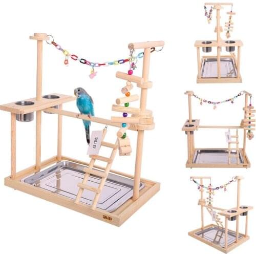 Large Parrot Playstand Bird Play Stand Cockatiel Playground Wood Perch Gym Playpen Ladder with Feeder Cups Toys (Include a Tray)