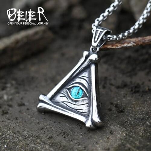 Stainless Steel Eye Of God Pendant Chain Necklace men Jewelry LHP167