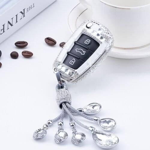 Color Diamond Crystal Car Styling Key Case Cover For Audi A1 A3 A4 A5 Q7 A6 C5 C6 Auto Remote Holder Shell keychain Accessories