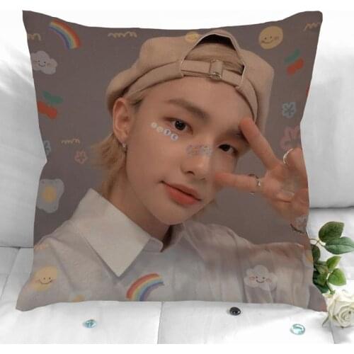 Stray Kids-Hyunjin Pillow Cover Bedroom Home Office Decorative Pillowcase Square Zipper Pillow Cases Satin Soft