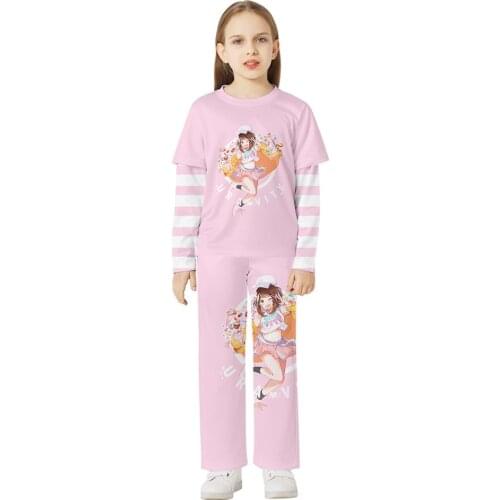 Deku Cosplay Childrens Pajamas Set Anime My Hero Academia Kids Fake Two-Piece Long Sleeve T-shirt Pants Suit For Boys And Girls
