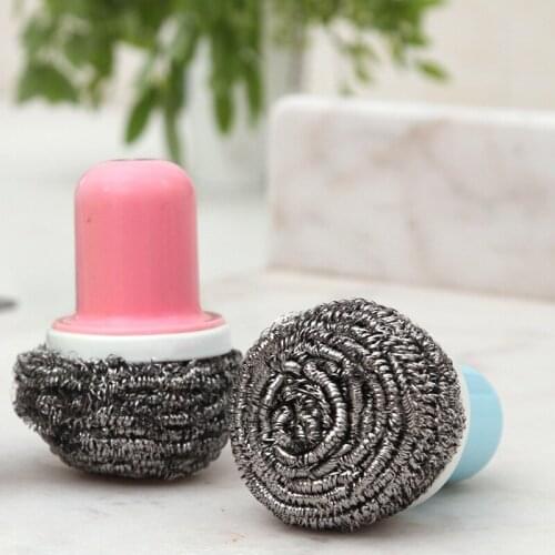 Steel Wire Ball Brush With Handle Kitchen Clean Brush Descale Stainless Steel Pot Brush
