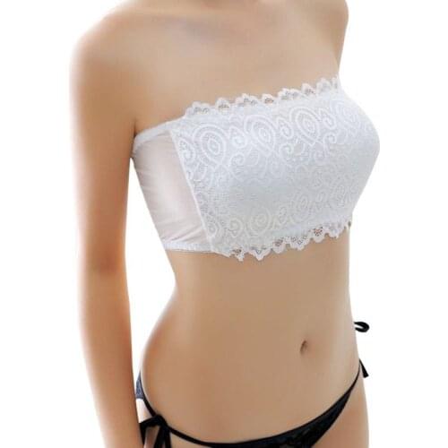 LadyWomen Stretch Sexy Lace Bra Push Up Wire Free Padded Strapless Seamless Tube Bra Underwear