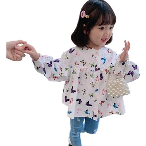Little Girl Baby Butterfly Print Shirt Long-sleeved Temperament Top Fall for Kids Clothing Fall Clothes Kids Children Clothes