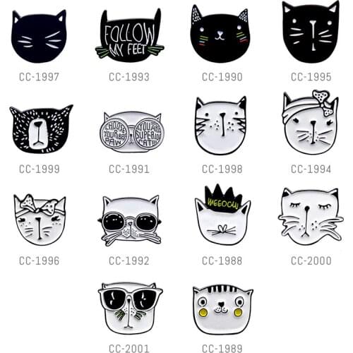 Multiple styles Round cat face badge Cartoon animals kitten Lapel Pin Brooches Bag clothes Lovely jewelry Enamel Pins To friends