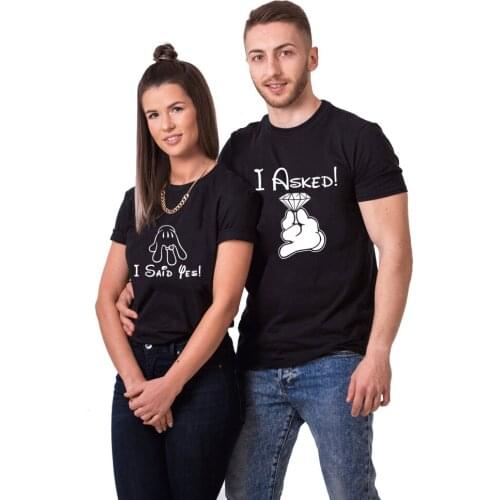 I Asked I Said Yes Fashion Boyfriend Girlfriend Tees Engagement Shirts Valentine Wedding Gift Love Couple Matching T-shirts Top