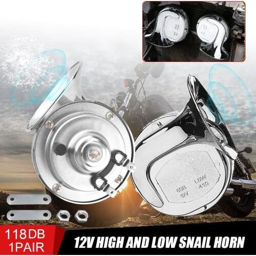 Pair 118DB Motorcycle Horn Chrome Motorbike Loud Dual-tone Electric Snail Air Horn Siren for Car Motorcycle Scooter Truck 12V