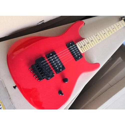 Free shipping custom 6 string guitar,red guitar,basswood body,maple neck,tremolo bridge,HH pickups,black button