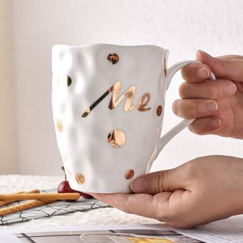 Nordic Simple Creative Ceramic Mug Concave Convex Gold Dot Coffee Milk Breakfast Style Vogue Tea Cup Fashion Mugs about 450ML