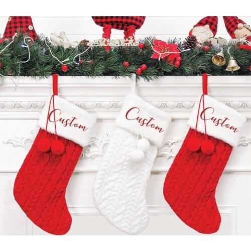 Custom Name Christmas Stocking New Year Knit Stocking Home Christmas Tree Decoration Personalized Kids Christmas Gifts