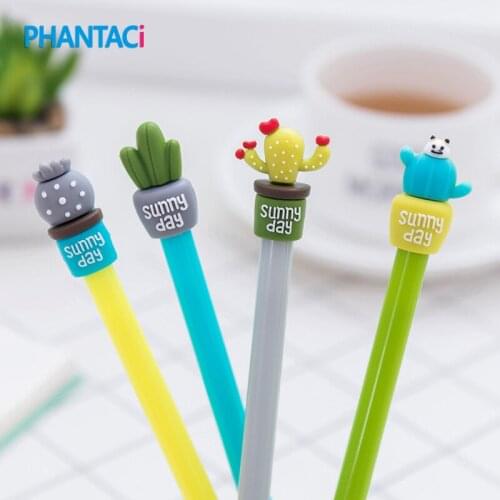10 pcs/lot Cute Sunny Day Cactus Potting Gel Pen Succulent Plants Black Ink Pens 0.5mm Nib Syring Refill Stationery School