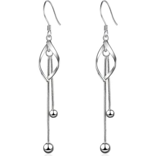 Net red design creative personality temperament wild to reverse tassel crystal long silver plated earrings IR047