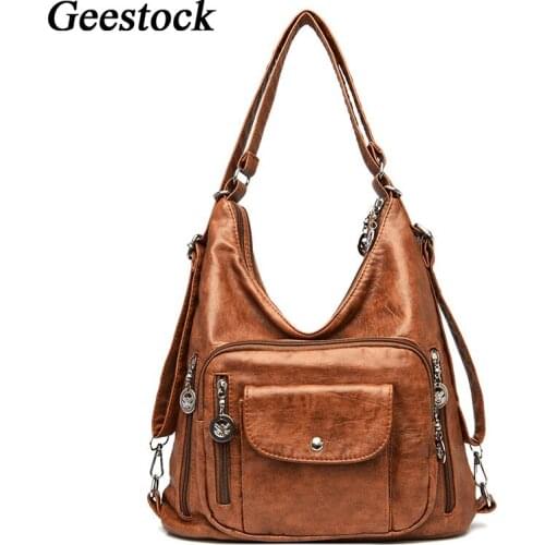 Geestock Womens Shoulder Bags PU Leather Vintage Handbag Designer Large Capacity Multi-pocket Messenger Bag Ladies Purse