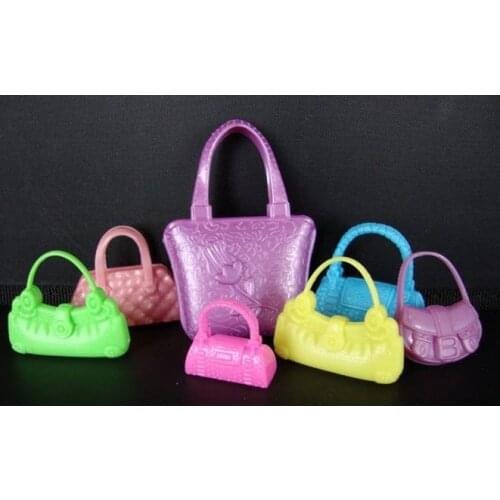 7pcs/set Fashion Shoulder Bag Casual Bags For Barbie Dolls Mixed Styles Doll Handbags Girl Birthday Gifts Dollhouse Xmas Gift