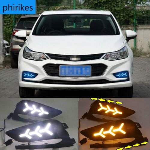 2PCS LED Daytime Running Light For Chevrolet Cruze 2016 2017 2018 Dynamic Yellow Turn Signal Relay Waterproof Car 12V DRL Lamp