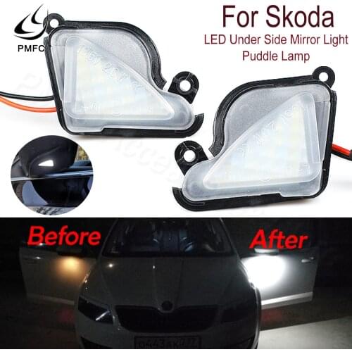 PMFC LED Under Side Mirror Light Lamp Puddle Lamp 2 pieces 6000K White for skoda Octavia Mk3 5E 2012-2017 Superb 2 Octavia 3
