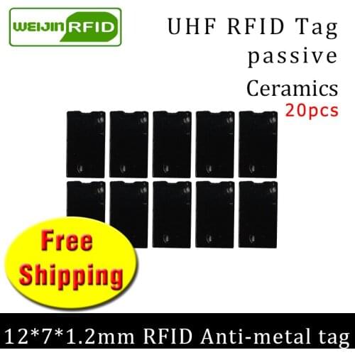 UHF RFID metal tag 915m 868m EPC ISO18000-6c 20pcs free shipping tools management 12*7*1.2mm thin Ceramics passive RFID tags