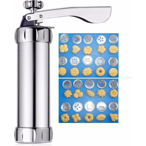 Biscuit Press Set Cookie Maker Machine Kit Stainless Steel 20 Discs 4 Icing Tips Spritz Dough Biscuits Making Tools LBS