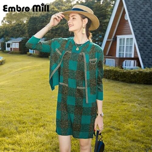 Street Style Womens Two-Piece New Autumn Fashion Three-Quarter Sleeve Jacket + Sleeveless Vest Dress S-XL