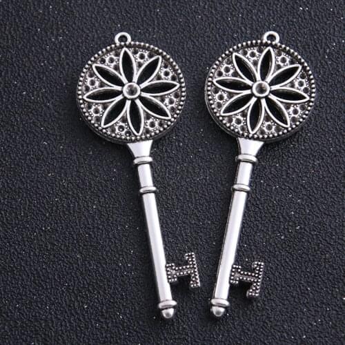 1pcs 27*76mm Vintage Charms Hollow flower key Pendant Antique Fit Bracelets Necklace DIY Metal Jewelry Making